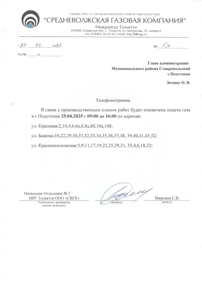 Отключение подачи газа