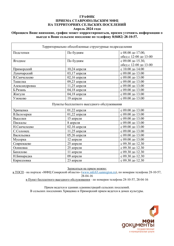 График приема МФЦ